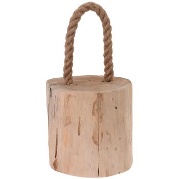 Türstopper Holzstamm Teakholz - Rustikaler Türklotz mit Kordel für Haus & Wohnzimmer - Unbehandeltes Naturholz Ø 14x15cm - Kein Bohren nötig - 1.3kg