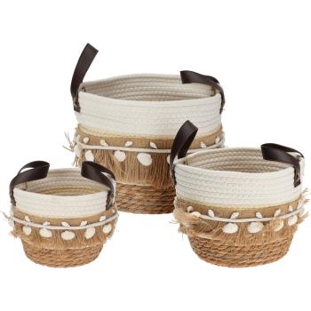3er-Set Aufbewahrungskörbe aus Baumwolle & Naturmaterial - geflochten mit Muschelverzierung - ideal für Bad Wohnzimmer Kinderzimmer zur Dekoration