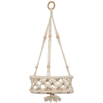 Makramee Hängedekoration mit Ablagefläche - Stylische Boho Deko zum Aufhängen für Pflanzen Vasen - Handgefertigt beige 60 cm Höhe