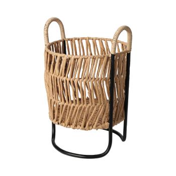 Preview: Blumentopfständer Set Korbgeflecht - Eleganter Pflanzenständer für den Innenbereich - Schwarz-Natur Design - 2 Grössen (60cm & 36cm hoch)