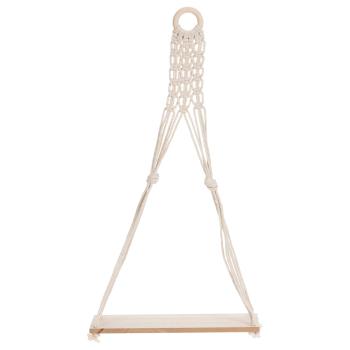 Seil-Hängeregal Makramee - Boho Chic Wandregal mit robuster Holzboden-Ablage - für Bücher Pflanzen Deko - Sperrholz & Baumwolle 30x10x59cm