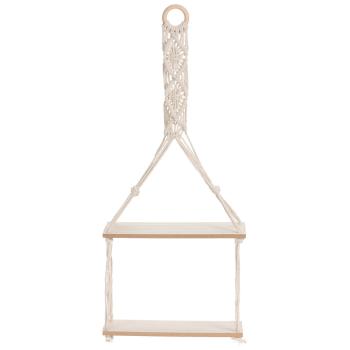 Seil-Hängeregal Makramee - Regal mit 2 Ebenen im Boho Chic - Praktisches Wandregal für Bücher & Deko - Sperrholz & Baumwollseil 30x10x72cm