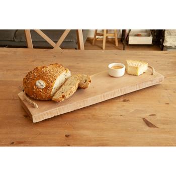 Preview: Servierplatte Kautschukholz - Servierbrett mit Jutegriffen für Tee Kaffee Gebäck Essen Tapas Käse Sushi - rechteckig 50x20cm braun - robust antibakteriell