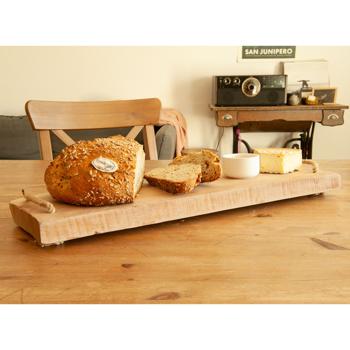 Preview: Servierplatte Kautschukholz - Servierbrett mit Jutegriffen für Tee Kaffee Gebäck Essen Tapas Käse Sushi - rechteckig 50x20cm braun - robust antibakteriell