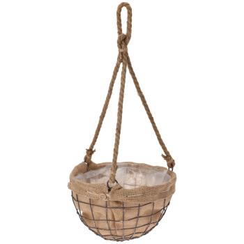 Hängeblumentopf Draht-Jute-Pflanzenkorb - Für Blütenpracht auf Terrasse, Garten & Küche - Ø 25x16cm, 35cm Seil - Mit Folie ausgelegt