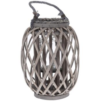 Kerzenlaterne aus Weidegeflecht - Gartenlampion Windlicht Natur Grau mit Glaseinsatz - Ø 23x30cm - Rustikaler Charme für gemütliche Atmosphäre