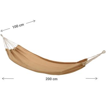 Preview: Hängematte hellbraun - 200x100cm Baumwolle-Polyester - Robust, weich, bis 110 kg - Garten, Terrasse, Balkon, Strand - Outdoor-Entspannung, leicht verstaubar
