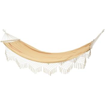 Fransenhängematte beige - Für ultimative Entspannung im Garten, auf der Terrasse & am Strand - Baumwolle-Polyester - 200x80cm - bis 110kg - Boho-Style