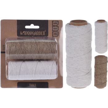 Preview: Deko Schnur 2er-Set - Basteln, Befestigen, Gestalten, Dekorieren, Gartenarbeiten - Hanf/Baumwolle, braun/weiss - 60m (1mm) - 40m (2mm)