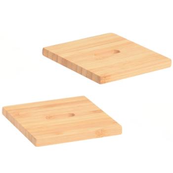 Preview: Bambus Tischuntersetzer 6er-Set - Vintage-Optik & robust - 9x9cm Glasuntersetzer mit Ständer für Zuhause & Restaurant - Modern, praktisch, fleckenfrei