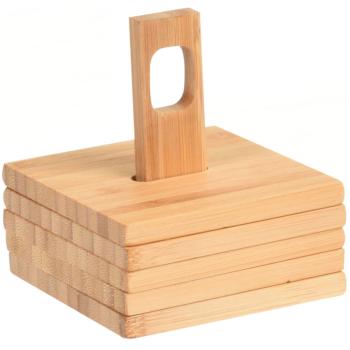 Bambus Tischuntersetzer 6er-Set - Vintage-Optik & robust - 9x9cm Glasuntersetzer mit Ständer für Zuhause & Restaurant - Modern, praktisch, fleckenfrei