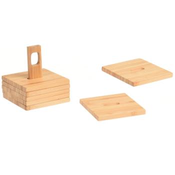 Preview: Bambus Tischuntersetzer 6er-Set - Vintage-Optik & robust - 9x9cm Glasuntersetzer mit Ständer für Zuhause & Restaurant - Modern, praktisch, fleckenfrei