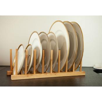 Preview: Tellerhalter aus Bambus - Abtropfgestell & Geschirrständer für 8 Teller - 34x13.5x12cm - Naturmaterial - Modernes Design zur Aufbewahrung von Speisetellern