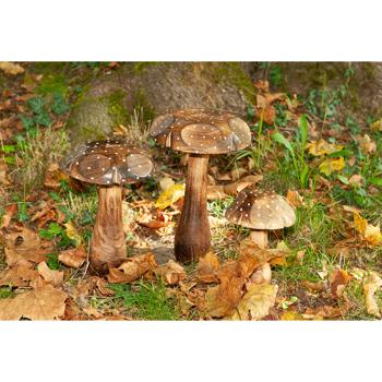 Preview: Deko-Pilze 3er-Set aus Massivholz - Mangoholz Skulpturen für naturnahe Dekoration - Hochwertige & nachhaltige Holzdekoration - Braun - 10-25cm