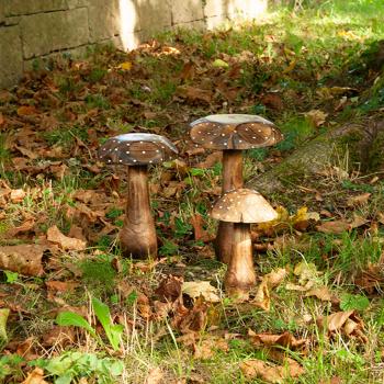 Preview: Deko-Pilze 3er-Set aus Massivholz - Mangoholz Skulpturen für naturnahe Dekoration - Hochwertige & nachhaltige Holzdekoration - Braun - 10-25cm