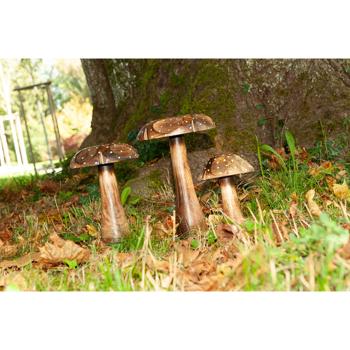 Preview: Deko-Pilze 3er-Set aus Massivholz - Mangoholz Skulpturen für naturnahe Dekoration - Hochwertige & nachhaltige Holzdekoration - Braun - 10-25cm