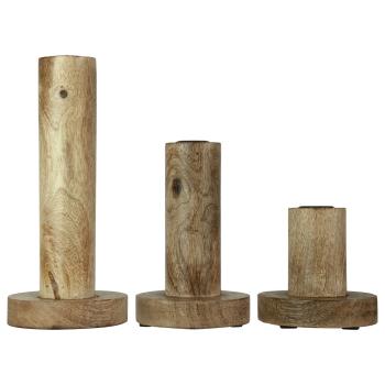 Preview: Kerzenständer Sockel 3er-Set aus Mangoholz - Natürlicher Kerzenhalter für warmes Ambiente - Glatt braun, 3 Grössen, robust, langlebig - 9-22x10cm
