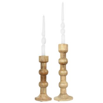 Preview: Kerzenständer Bubbles 2er-Set aus Mangoholz - Edle Kerzenhalter für gemütliches Ambiente - 3D geschnitzt, robust, 26-34cm hoch
