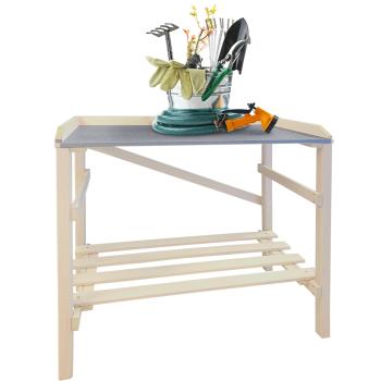 Holz Gartenarbeitstisch - Pflanztisch mit 2 Ablagen & Arbeitsplatte - Natur, 75x39x86cm - für Garten, Balkon, Gewächshaus - stabil & witterungsbeständig