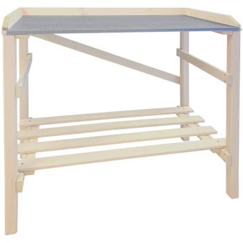 Preview: Holz Gartenarbeitstisch - Pflanztisch mit 2 Ablagen & Arbeitsplatte - Natur, 75x39x86cm - für Garten, Balkon, Gewächshaus - stabil & witterungsbeständig