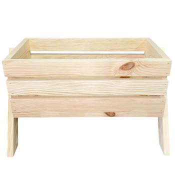 Preview: Blumenkasten aus Holz mit 4 Standfüssen - Pflanzkübel natur, Kiefernholz, 54x39x31.5cm - Witterungsbeständig & stabil für Balkon & Garten