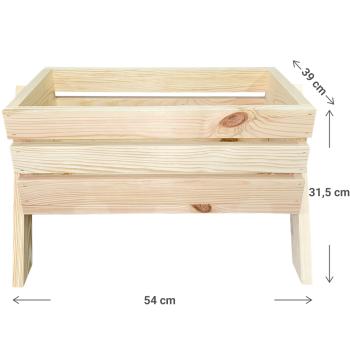 Preview: Blumenkasten aus Holz mit 4 Standfüssen - Pflanzkübel natur, Kiefernholz, 54x39x31.5cm - Witterungsbeständig & stabil für Balkon & Garten