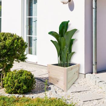 Preview: Holz Blumenkasten Braun - Pflanzkübel mit Innenfolie für Balkon, Terrasse & Garten - Dekorativ, stabil, 60x40x40cm - Optimal für Pflanzen & Kräuter