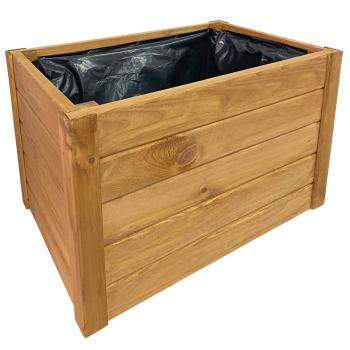 Preview: Robuster Blumenkasten aus Holz: 60x40x40 cm, Braun, mit Innenfolie – Langlebiger Pflanzkübel für Garten, Balkon & Terrasse, natürliche Optik