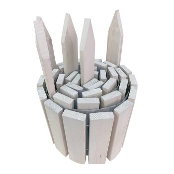 Preview: Beetumrandung Holz hellgrau - Zierzaun für Garten Beeteinfassung - Fichtenholz 200x20cm (Erdspiess 35cm) - Erweiterbar