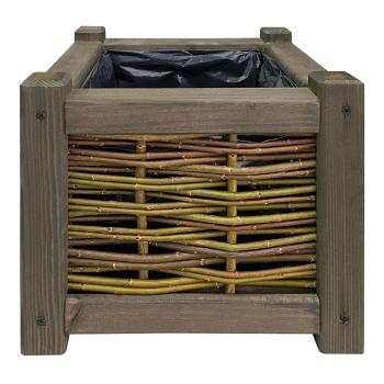 Blumenkasten Rattan Kiefernholz 30x30x30cm Braun - Pflanzkübel mit Innenfolie - Für Garten Balkon Terrasse - Mit stabilen Standfüssen
