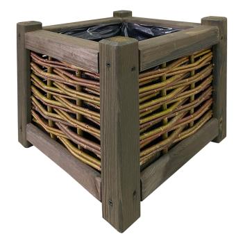 Preview: Blumenkasten Rattan Kiefernholz 30x30x30cm Braun - Pflanzkübel mit Innenfolie - Für Garten Balkon Terrasse - Mit stabilen Standfüssen