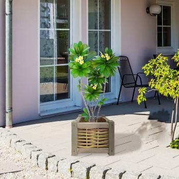 Preview: Blumenkasten Rattan Kiefernholz 30x30x30cm Braun - Pflanzkübel mit Innenfolie - Für Garten Balkon Terrasse - Mit stabilen Standfüssen