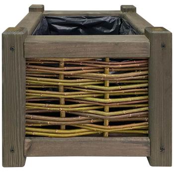 Blumenkasten aus Holz - Rattan-Optik Pflanzkübel mit Innenfolie - Braun, 40x40x40cm - Balkonkasten mit 4 Standfüssen für Kräuter & Gemüse