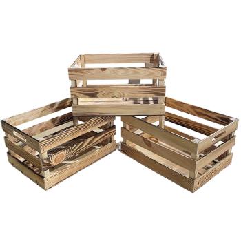 3er-Set Holzkisten Harassen aus stabilem Holz - Geflammte Optik für Shabby Chic Vintage Deko & Aufbewahrung - 29x39x21 cm-hochwertig verarbeitet