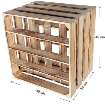 Preview: Weinregal aus Vollholz - Rustikales Vintage Weinkiste für edle Weine - L 40 x B 30 x H 40 cm - Erweiterbar & dekorativ
