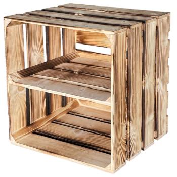 Holzkiste Regalkiste Aufbewahrungskiste - mit Trennbrett Used-Look braun - 40x30x40 cm - zum Aufstellen & Aufhängen für Deko & Wohnzimmer