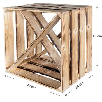 Preview: Weinkiste Holzregal – für edle Weine, Aufbewahrung & Dekoration – 40x30x40cm – Rustikales Vintage Design – Vollholz – Mehrfach kombinierbar