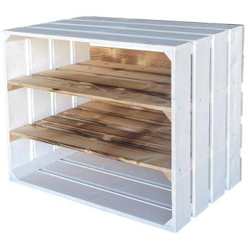 Regalbox aus Holz weiss/braun - Aufstell- & Hängekiste mit 2 Regalböden für Deko, Bücher, Gewürze - Fichte/Tanne - 40x50x30cm