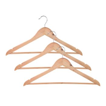 Kleiderbügel 3er-Set aus Eukalyptusholz - Stabil & langlebig für alle Kleidungsstücke - Mit Rockkerbe, Hosensteg & drehbarem Metall-Haken