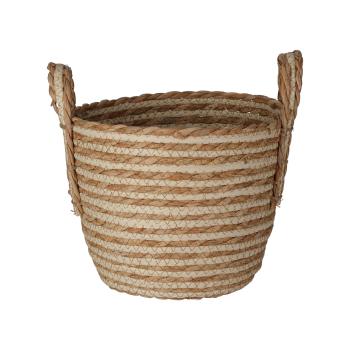 Preview: Seilkorb 3er Set - Aufbewahrungskörbe mit Henkel aus Stroh & Baumwolle - Natur/Weiss - Ø30x33, Ø27x23, Ø22x18cm - Dekorativ & vielseitig für Zuhause