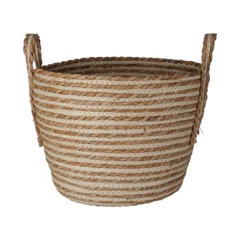 Preview: Seilkorb 3er Set - Aufbewahrungskörbe mit Henkel aus Stroh & Baumwolle - Natur/Weiss - Ø30x33, Ø27x23, Ø22x18cm - Dekorativ & vielseitig für Zuhause