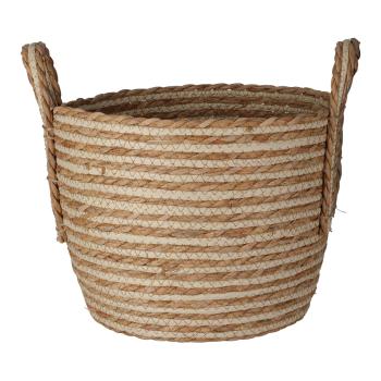 Preview: Seilkorb 3er Set - Aufbewahrungskörbe mit Henkel aus Stroh & Baumwolle - Natur/Weiss - Ø30x33, Ø27x23, Ø22x18cm - Dekorativ & vielseitig für Zuhause