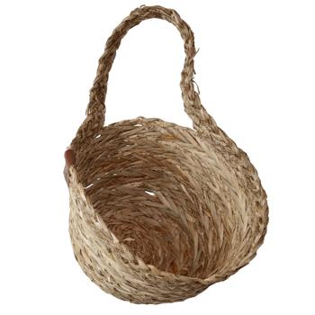 Strohkorb mit Griff natur - Dekorativer Aufbewahrungskorb Organizer für Wohnzimmer Bad Kinderzimmer - Geflochtene Optik - Ø 18x14cm für Kosmetik Spielzeug