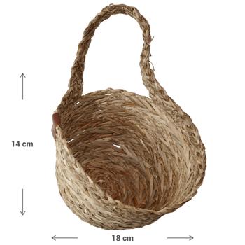 Preview: Strohkorb mit Griff natur - Dekorativer Aufbewahrungskorb Organizer für Wohnzimmer Bad Kinderzimmer - Geflochtene Optik - Ø 18x14cm für Kosmetik Spielzeug