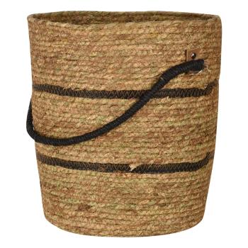 Preview: Seegras-Korbset 3er - Dekorative Aufbewahrungskörbe mit schwarzen Akzenten - Natur/Schwarz, rund, Ø46/38/30cm, Henkel-Design - Platzsparend stapelbar