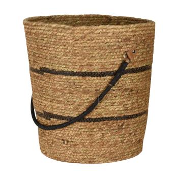 Preview: Seegras-Korbset 3er - Dekorative Aufbewahrungskörbe mit schwarzen Akzenten - Natur/Schwarz, rund, Ø46/38/30cm, Henkel-Design - Platzsparend stapelbar