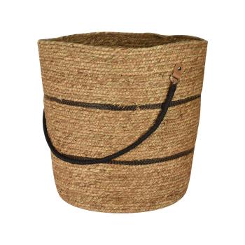 Preview: Seegras-Korbset 3er - Dekorative Aufbewahrungskörbe mit schwarzen Akzenten - Natur/Schwarz, rund, Ø46/38/30cm, Henkel-Design - Platzsparend stapelbar