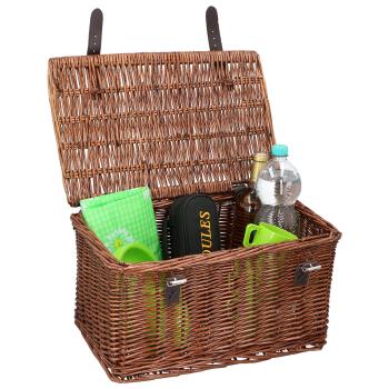 Preview: Velokorb Wicker & Leder - Vintage Fahrradkorb mit Deckel - 30L Fassungsvermögen - Braun/Schwarz - Gepäckträger & Lenker - 45x30x25cm