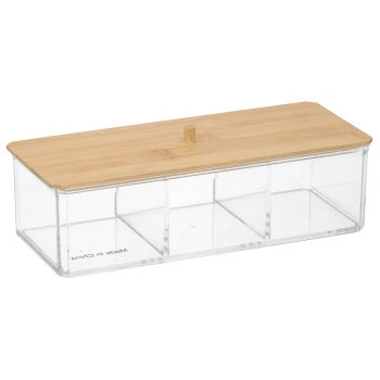 Aufbewahrungsbehälter Kunststoff und Bambus, Kosmetikbox, transparent, 10 x 9,7 x 9,7 cm
