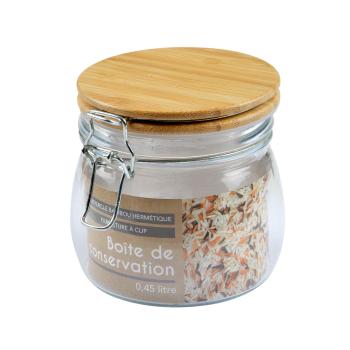 Preview: Vorratsglas mit Bügelverschluss - Glasdose mit Bambus-Deckel luftdicht 0,45l - Transparent & Braun - Für Küche Speisekammer & Bar - Stilvoll & Praktisch